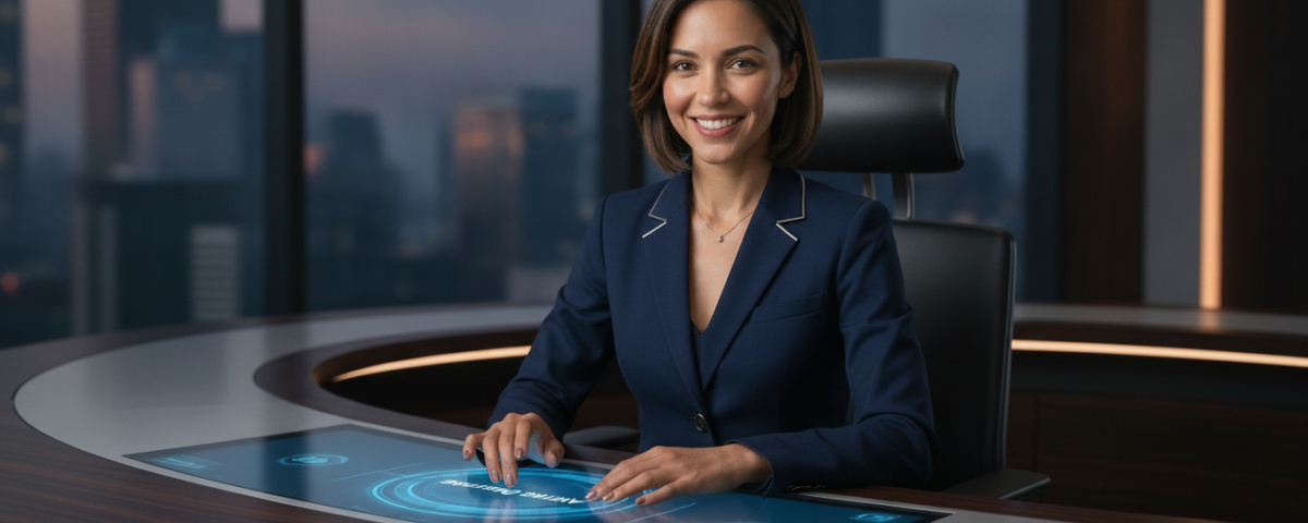 Crystal Wolf seated at an operations desk pausing at an approval gate